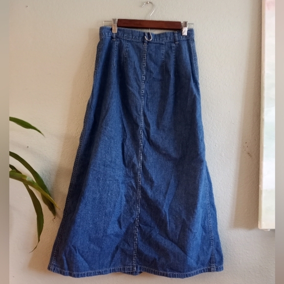 Liz Claiborne Vintage 70s Denim Preppy Button Down Bohemian Academia Midi Skirt - Picture 4 of 6